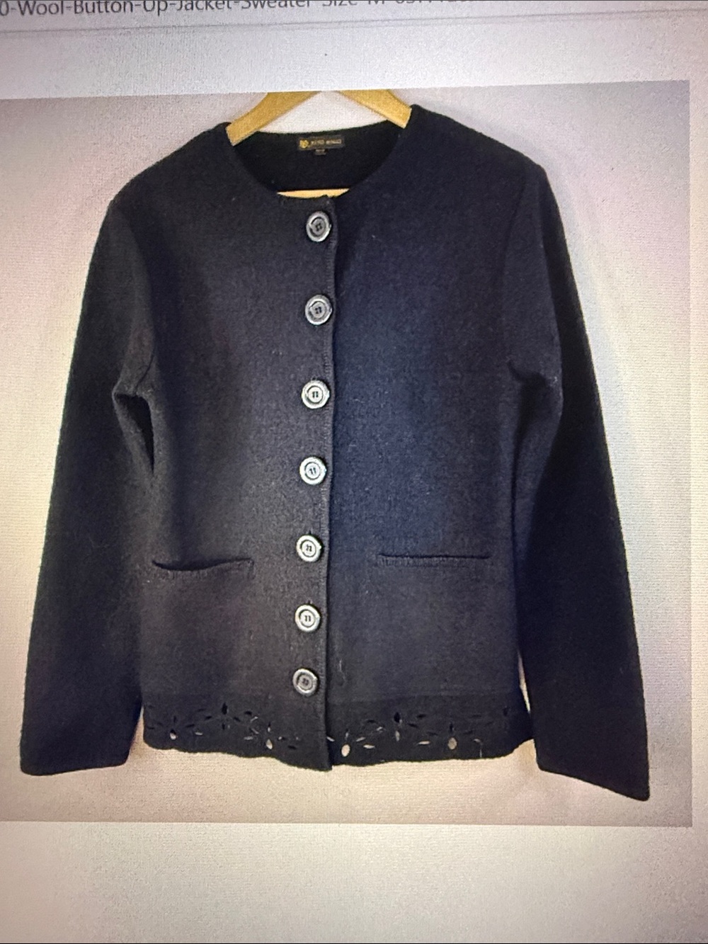 Rino Rossi Woman Black 100% Wool Button Up Jacket Sweater Size M